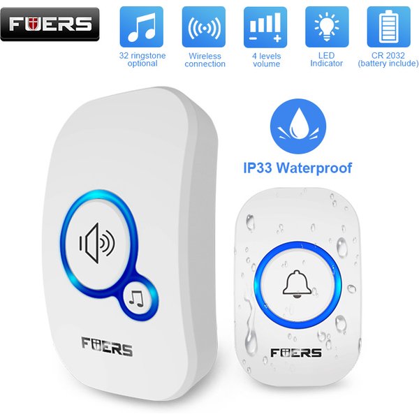 Fuers Wireless Doorbell Waterproof Welcome Chime Home Door Bell Intelligent 32 Songs Smart Alarm With Battery For Store Hotel