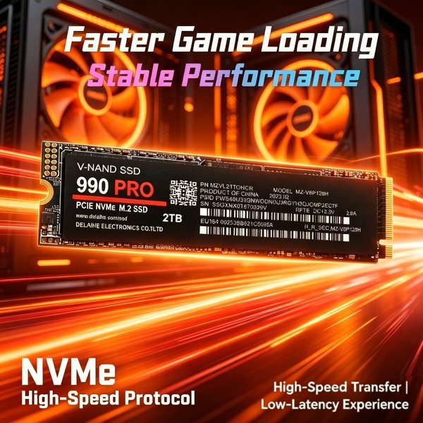 Original 990 PRO 512TB-4TB NVMe SSD, M.2 2280 PCIe Gen4, 7450MB/s Geschwindigkeit, ideal für PS5-Konsole, Gaming-Laptops & Desktops.