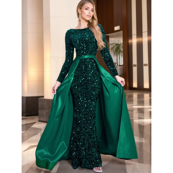 Romagic-Robe de soirée sirène à manches longues à sequins, robe de Rhformelle, poignées de Rh, train amovible, robes élégantes, commande modeste, 2025