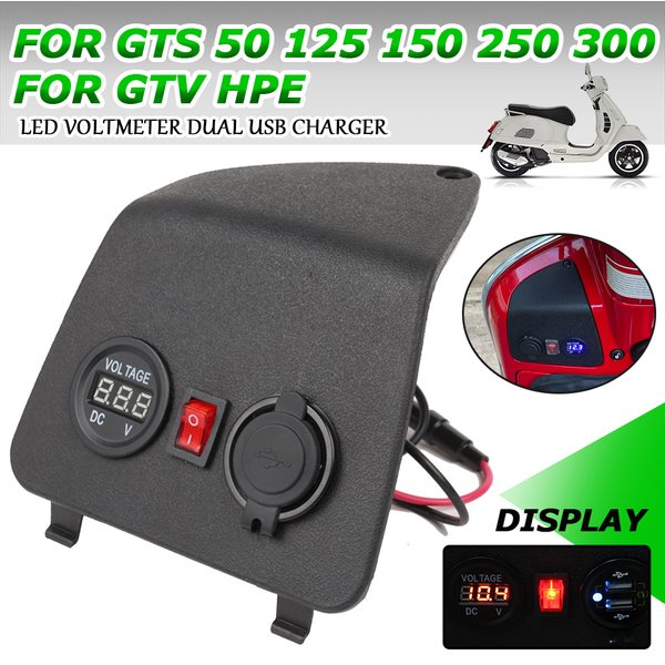 Für vespa gts300 gts 50 125 150 250 300 gtv hpe motorrad zigaretten anzünder adapter voltmeter stecker dual phone usb port charge