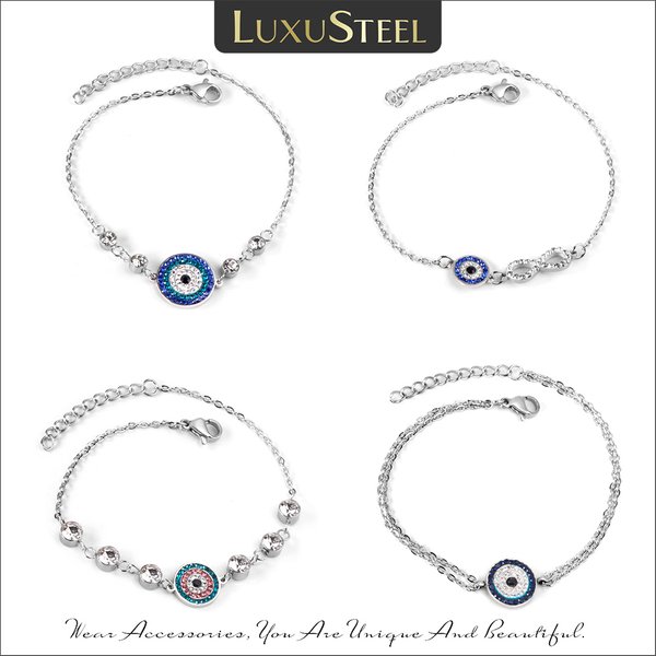 LUXUSTEEL CZ Evil Eye Armband Damen Herren Silber Farbe Edelstahl Bunter Stein Zirkonia Türkei Schmuck Einstellbar