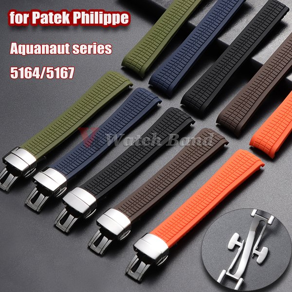 21 mm Uhrenarmband für Patek Philippe Aquanaut Serie 5164/5167, wasserdichtes, staubdichtes Gummi-Armband, Silikonarmband, SteelClasp