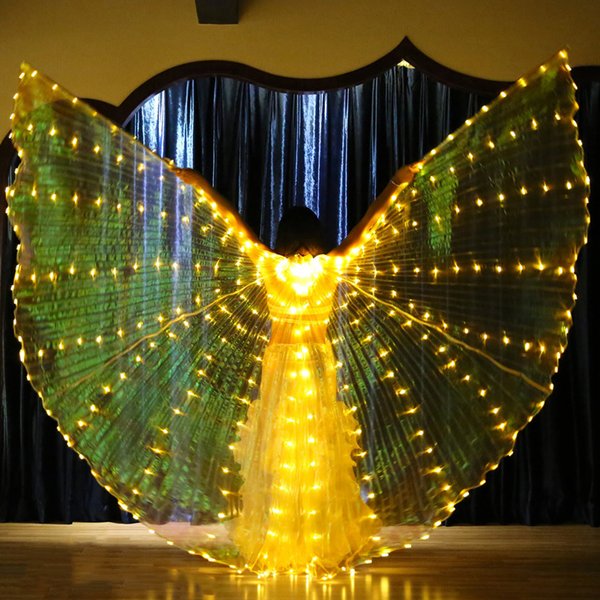 Ailes de papillon de danse du ventre lumineuses à LED jaunes avec anciers télescopique, costume Isis, Halloween, fête de Noël