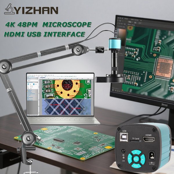 YIZHAN 48MP 4K Microscope électronique numérique pour le soudage HD 1080P HDMI caméra logiciel USB 1-150x lentille mise à niveau bras articulé