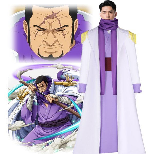 Anime Fujitora Admiral Marine Cosplay Costume Trench Uniform Japanese Purple Kimono White Cloak Man Halloween Carnival Suit