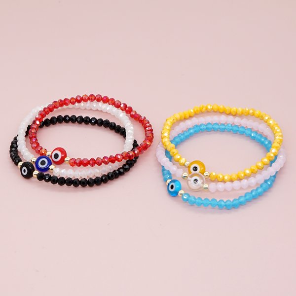 Go2Boho Evil Eye Armband für Damen, modischer Paarschmuck, solide bunte facettierte Kristallperlen-Armbänder, Sommerschmuck, Geschenk