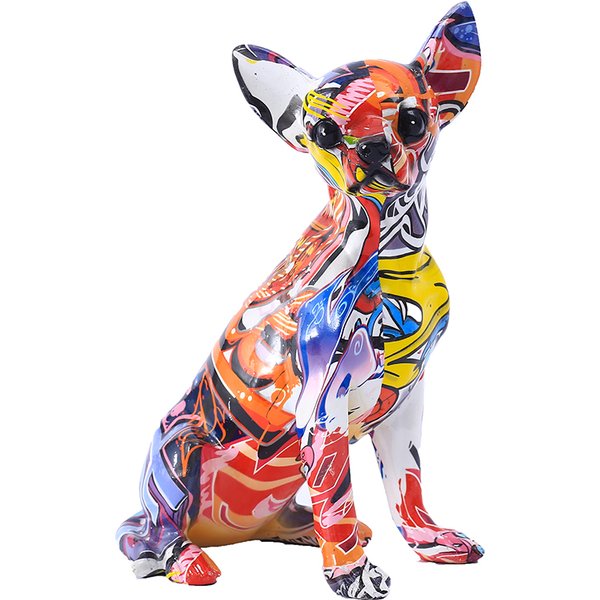 Animal Sculptures Decoratives Resin Statues For Home Decor Modern Living Room Decoration Desk Tv Cabinet Cute Graffiti Chihuahua