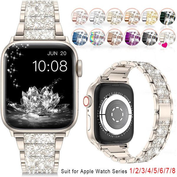 Bling Diamond Strap For Apple Watch Band 40mm 45 44 41 42 46 49 38mm Metal Bracelet IWatch Series 12 10 9 8 7 SE 6 5 4 Ultra 2