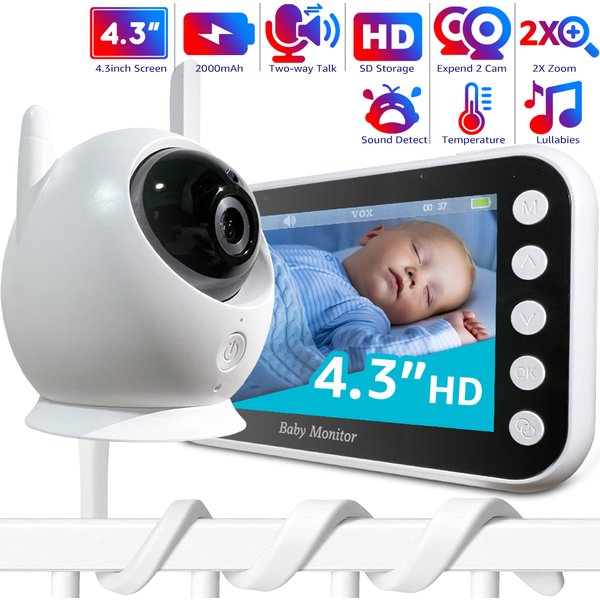 Baby Monitor with Long Battery Life 4.3 inch Screen Video Baby Monitor with Camera and Audio 1000ft Long Rang Auto Night Vision