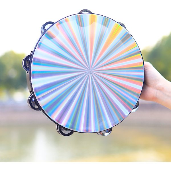 10 Inch Laser Tambourine Orff Musical Instruments High Quality Percussion Instrument for KTV Party Jingle Bell Hand Rattle Drum