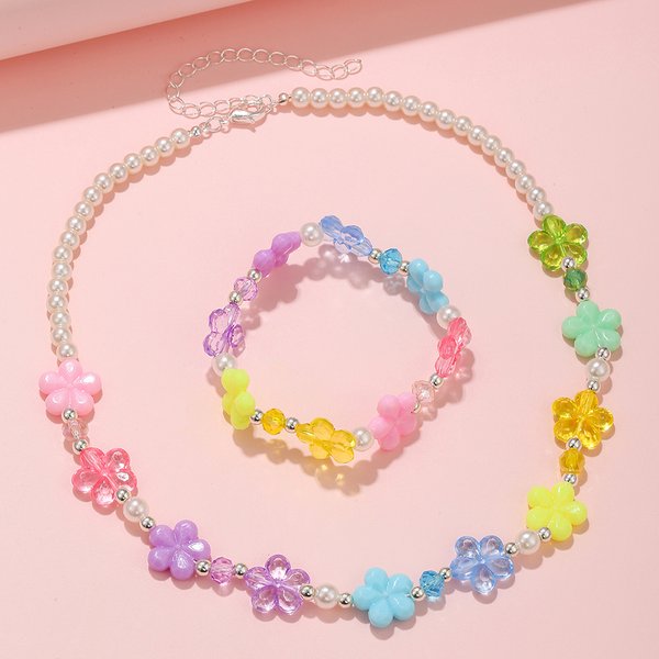 2 pièces/ensemble princesse petite fleur collier à breloques avec Bracelet ensemble de bijoux pour filles fille nièce meilleurs cadeaux d'anniversaire de fête
