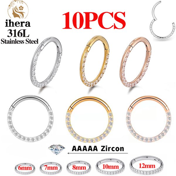 1/10 PIÈCES Anneaux de nez en acier inoxydable, clicker de septum, zircon CZ, anneaux d'oreille ronds à segment articulé, bijoux de piercing pour cartilage d'oreille