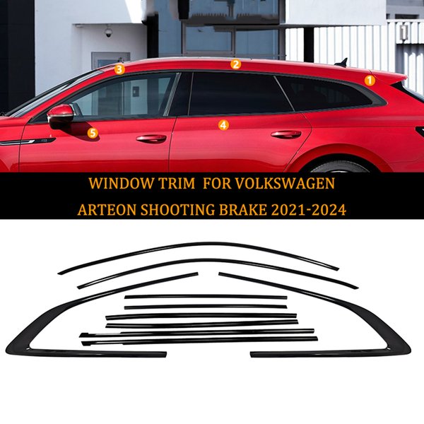 Für Volkswagen VW CC ARTEON SHOOTING BRAKE 2021-2024 Glänzend Schwarze Außentür-Fensterstreifen-Aufkleber Zierleisten-Styling