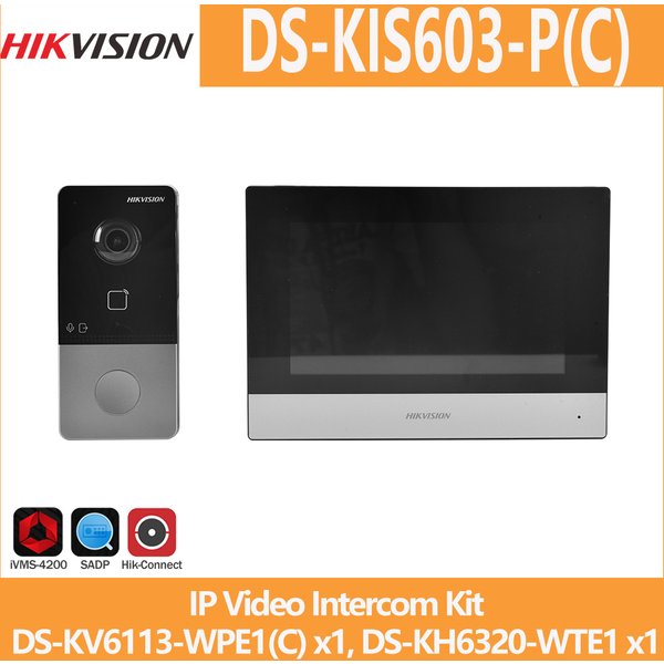 Kit d'interphone vidéo IP Hikvision DS-KIS603-P(C) Original DS-KV6113-WPE1+ DS-KH6320-WTE1 Station de porte POE avec moniteur WIFI