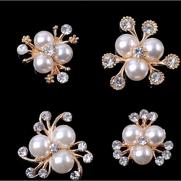 Boutons en alliage de perles et de strass, 10 pièces, fleurs créatives en or, ornements faits à la main, boucles d'oreilles ras du cou, artisanat de cheveux, accessoires de bijoux à faire soi-même