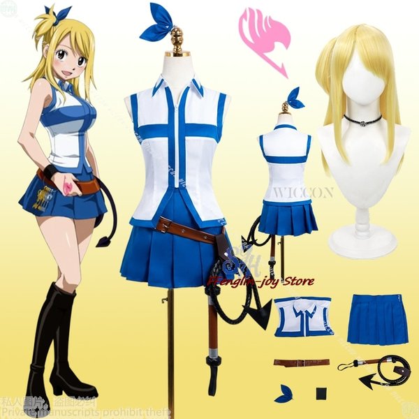 Lucy Cosplay Anime FAIRYYY Costume Sexy Blue White Sleeveless Y2K Cropped Top Mini Dress Props Kawaii Headwear Halloween Party