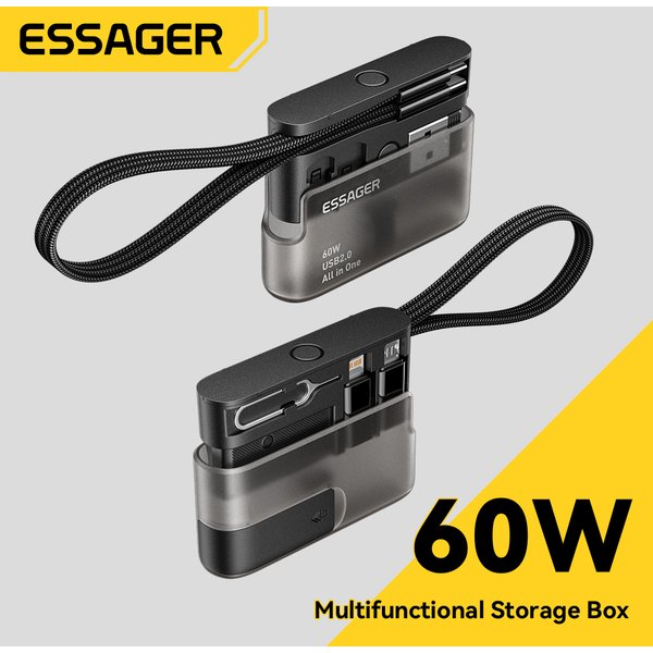 Essager PD 60W Multifunktionales USB-C Datenkabel-Set mit schnellem Laden für iPhone 17 16 15, Aufbewahrungsbox mit Halterung, Reisebox