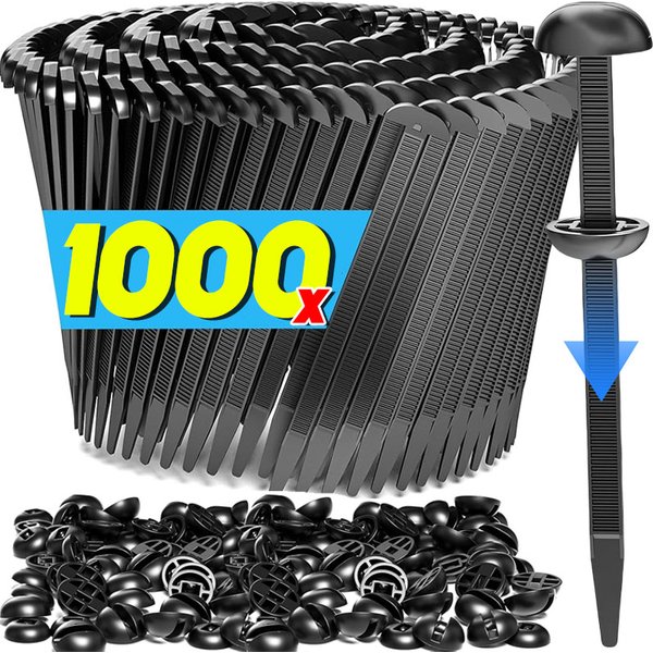 1000 sztuk - 100 zestawów samozaciskowych nylonowych opasek kablowych uniwersalnych, wytrzymałych opasek zaciskowych z pinem i guzikiem, do codziennych napraw samochodowych, pasek mocujący.