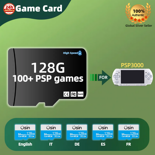 TF-Spielkarte für PSP 3000 PSP 3000 Speicherkarte High Speed Plug&Play Retro-Spiele 128G IT FR ES DE Englisch
