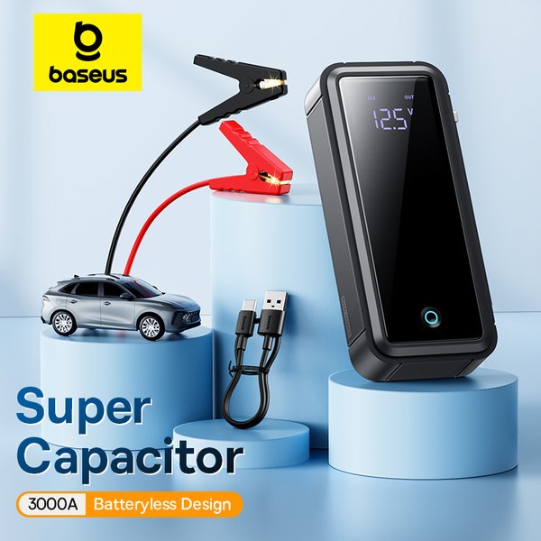 Baseus Super condensateur démarreur de saut de voiture 3000A dispositif de Booster de voiture chargeur batterie moins Portable démarrage de voiture pour appareil d'urgence