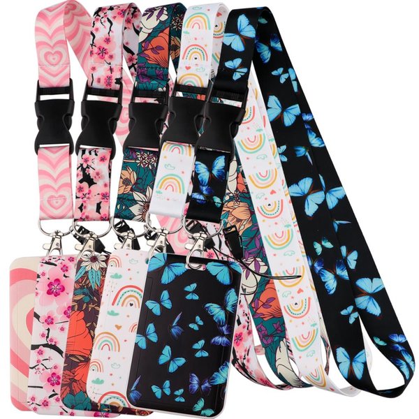 Latch Style Lanyard Butterfly Chinese Rose Badge Holder ID Credit Card Pass Hang Rope Lanyard For Keys Anime Accessories Gifts
