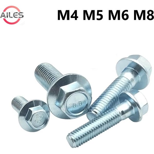 M4 M5 M6 M8 External Hexagon Flange Bolts 8.8 Grade White Zinc Plated Hexagonal Flange Screws with Belt Pad 8 10 20 30 70 110mm