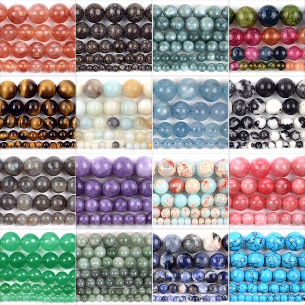 Perles en pierre naturelle 4/6/8/10mm, Amazonite de lave, améthyste, Jade, breloques rondes, perles amples pour la fabrication de bijoux, accessoires de Bracelet à faire soi-même