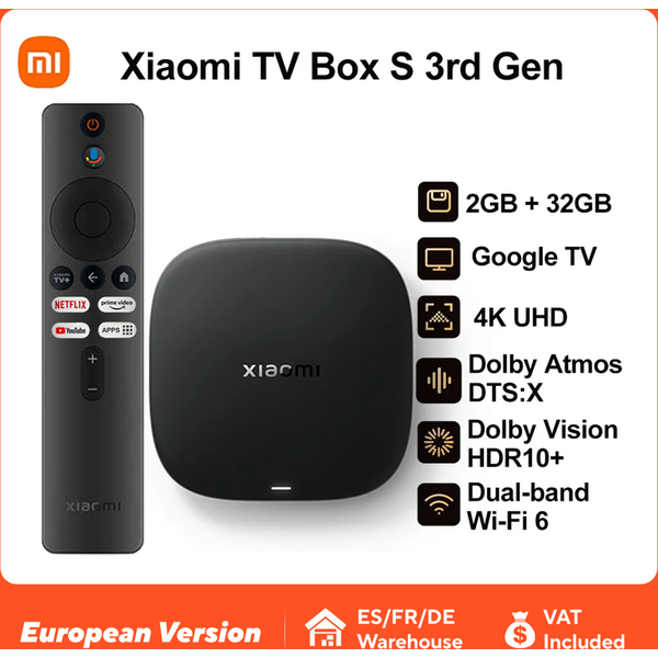 Xiaomi TV Box S 3nd Gen Global Version 2G RAM 32G ROM 4K UHD Dolby Vision HDR10+ Google TV WIFI 6 BT5.2 Google Assistant