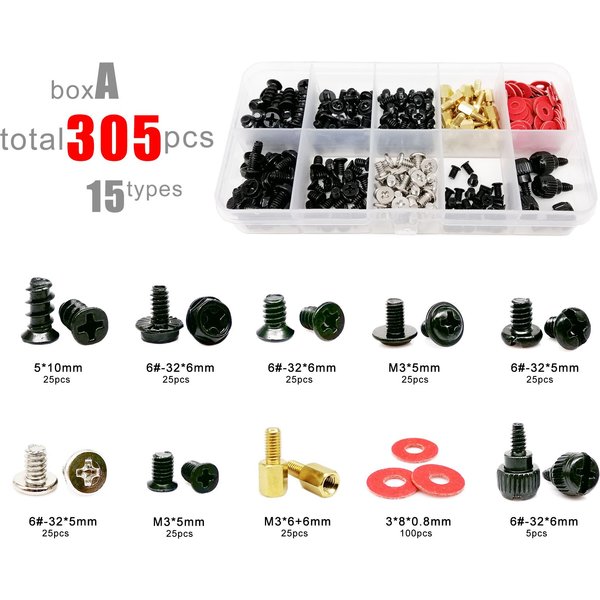 305pcs/box Computer PC Case Assemble Repair Set Kit Screw Bolt Standoff for Hard Disk Drive Fan Motherboard Power Supply
