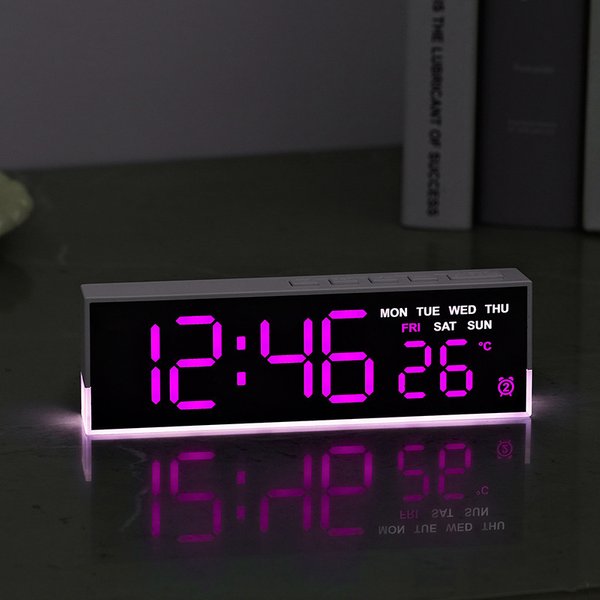 Réveil numérique alimenté par USB avec lumière d'ambiance blanche TEMP semaine 2 alarmes DST horloge de Table 3 niveaux de luminosité 12/24H horloge LED