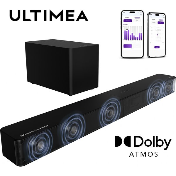 ULTIMEA Poseidon M60 Boom 5.1ch Soundbar with Dolby Atmos, 340W Home Theater System with 5.25" Wired Subwoofer, APP Control