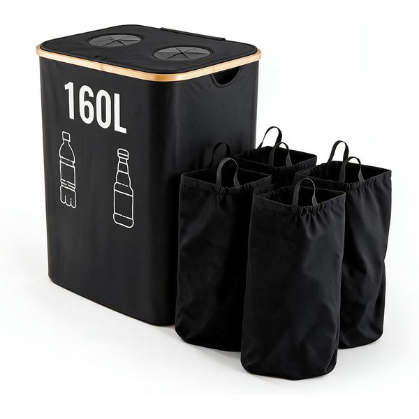 Kosz na butelki depozytowe 160L/105L, duża pojemność, organizer z uchwytami, wewnętrzne worki do prania, pojemnik na recykling szkła do kuchni, domu, garażu, spiżarni.