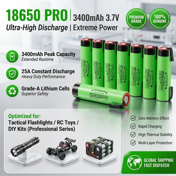 Neue Original 18650 NCR18650B Schnellladende Lithium-Ionen-Batterie 3,7V 3400mAh Große Kapazität Batterie Geeignet für Taschenlampen und Spielzeugbatterien