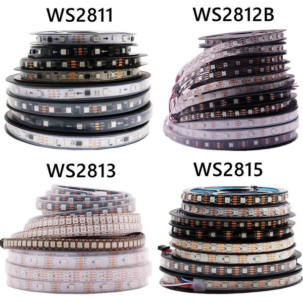 Bande lumineuse LED WS2811 WS2812B WS2813 WS2815 5050RGB, adressable individuellement, 30/60/144 Pixels/Led/m, PCB noir/blanc DC5V/12V