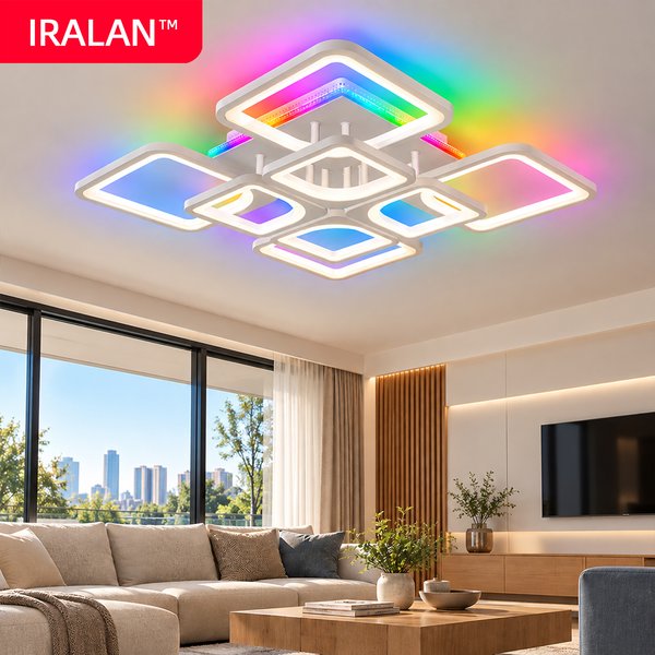 Lampa sufitowa LED IRALAN, kwadratowy inteligentny żyrandol z pilotem, ściemnianie, podświetlenie RGB, nowoczesny żyrandol do dekoracji wnętrz, lampa sufitowa.