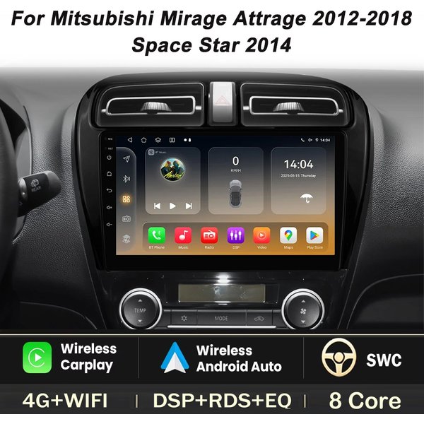 Autoradio pour Mitsubishi Mirage Attrage 2012-2018, Space Star 2014, avec Carplay, Android Auto, lecteur multimédia, GPS et navigation.