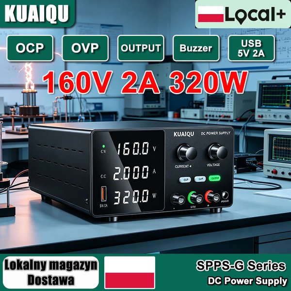 KUAIQU 160V 2A 320W Labor-DC-Netzteil 5V/12V/24V/30V/60V 10A/5A 150W/300W Einstellbare Stromquelle OCP/OVP/Ausgang/Buzzer USB 5V2A Spannungsregler LED 4-stelliger Labor-Schaltregler für