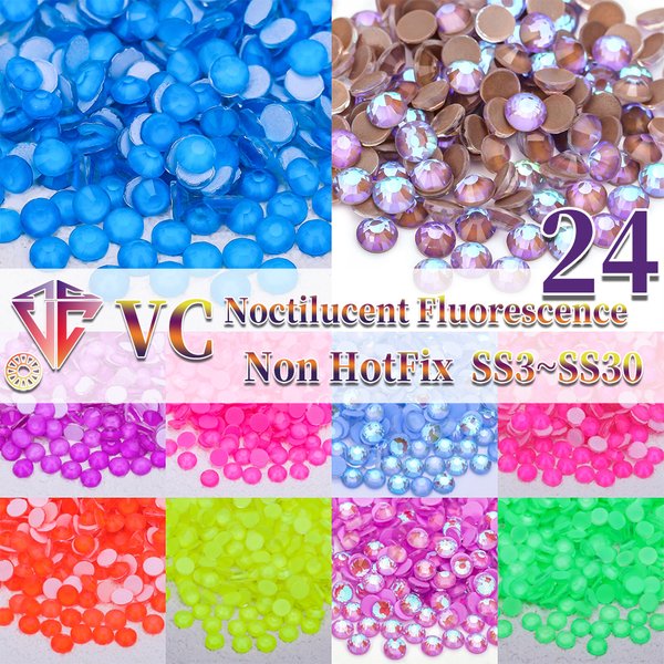 VC wszystkie rozmiary brokat Neon kryształki bez kleju fluorescencja DIY do paznokci kryształy diament Strass klejnoty dla Charms sukienka
