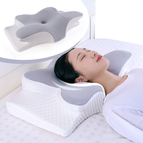 Oreillers en mousse à mémoire de forme en forme de papillon, oreiller cervical relaxant à rebond lent pour le cou, soulagement de la douleur, oreiller orthopédique pour dormir