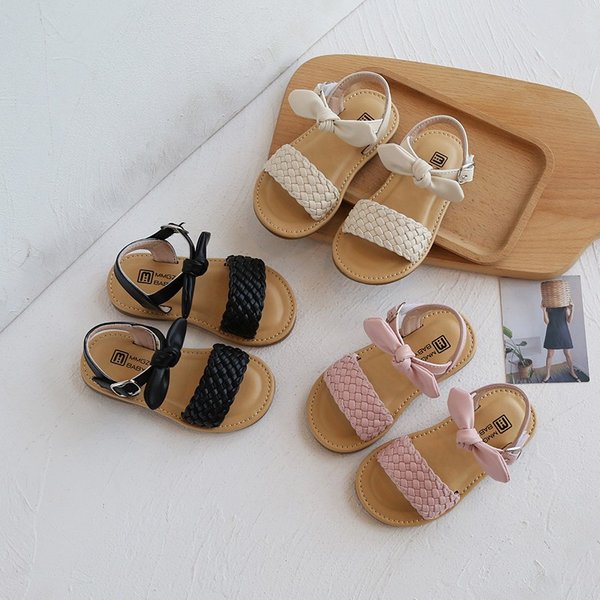 Sandales souples tressées avec nœud papillon pour filles, curseurs pour enfants, style bohème, mode classique, Parker ouvert, appartements pour enfants non ald, 21-30