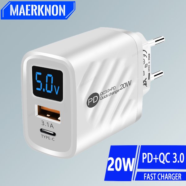 PD 20 W USB C Ladegerät Schnelle Lade Typ C Wand Ladegerät Für iPhone 14 Samsung Xiaomi Huawei Digital Display Telefon ladegerät Adapter