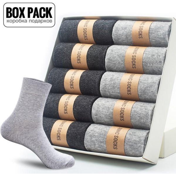 Box Pack Men's Cotton Socks 10Pairs/Box Black Business Men Socks Soft Breathable Summer Winter for Man Boy's Gift Size EUR39-45