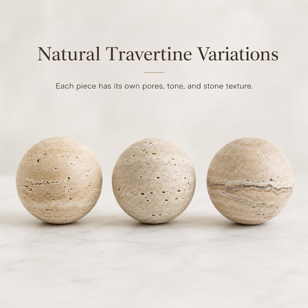 Sphère en Pierre de Travertin Naturel, Boule Décorative Wabi Sabi, Orbe en Marbre Poli à la Main pour la Décoration du Salon, de l'Entrée ou du Bureau