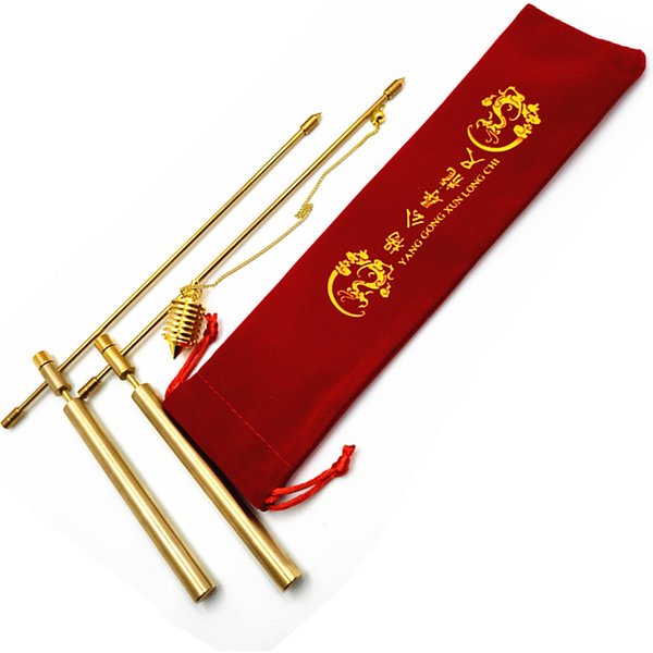 Kupfer-Zugstange, 2 Weissagungsstangen – massives Kupfer und Messing, mit Geschenkbox und Tasche – Erkennung von Gold, Wasser, Geisterjagd