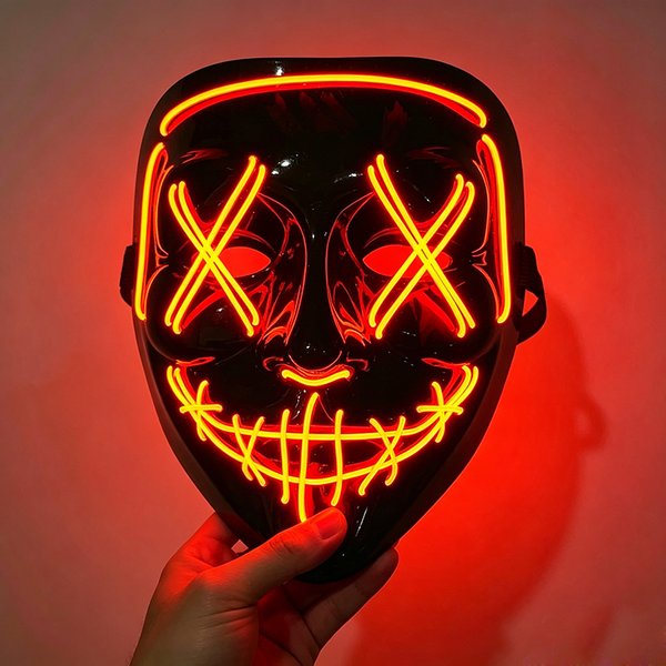1 masque néon EL attrayant, plusieurs couleurs au choix, masque LED lumineux Purge, accessoire de cosplay pour adulte, pour briller dans le noir la nuit.