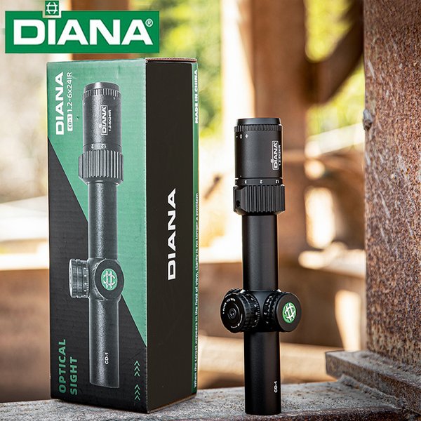 DIANA CD-1 1.2-6x24 – celownik optyczny z czerwoną i zieloną podświetlaną siatką, tuba 30 mm, cienkie ścianki, szeroki pola widzenia, dostępny w europejskim magazynie.