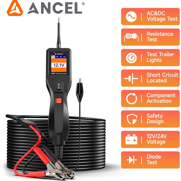 ANCEL PB50 12V 24V Tester Obwodów Samochodowych Zestaw Sond Diagnostycznych do Akumulatorów i Systemów Elektrycznych
