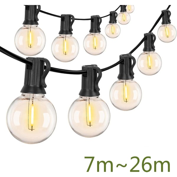 Lampki LED G40 na zewnątrz, na patio, imprezę, żarówki typu globe, girlanda świetlna na Boże Narodzenie, do ogrodu, na kemping, na taras, dekoracja uliczna.