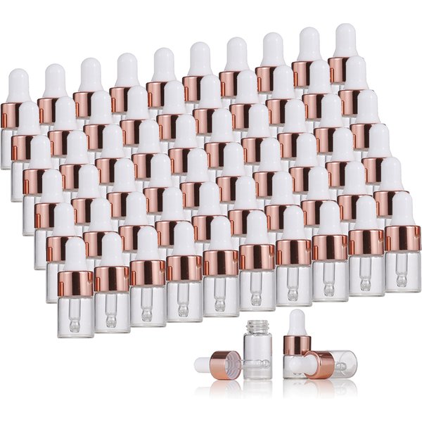 10PCS Mini Tropfflaschen Glas Leere Ätherisches Öl Aromatherapie Flaschen 1ml 2ml 3ml 5ml rose Gold Kappe Pipetten Flaschen