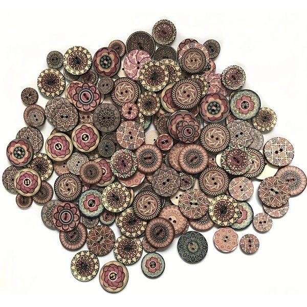 100 Teile/paket Bemalte Getriebe Holz Knöpfe für Handarbeit Nähen Sammelalbum Kleidung Handwerk Geschenk Karte Zubehör